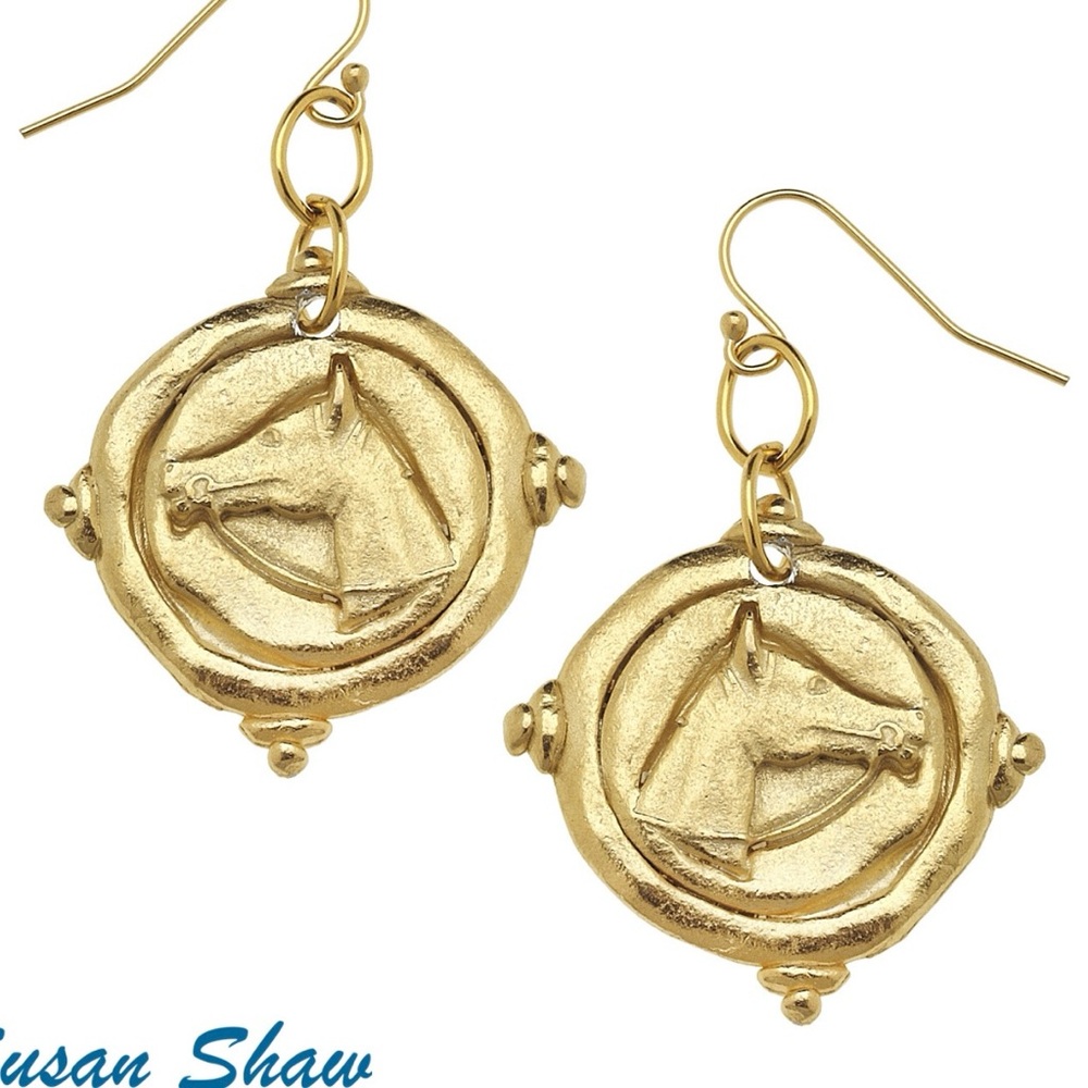 Equestrian Gold Horse Medallion Earrings by Susan  Shaw